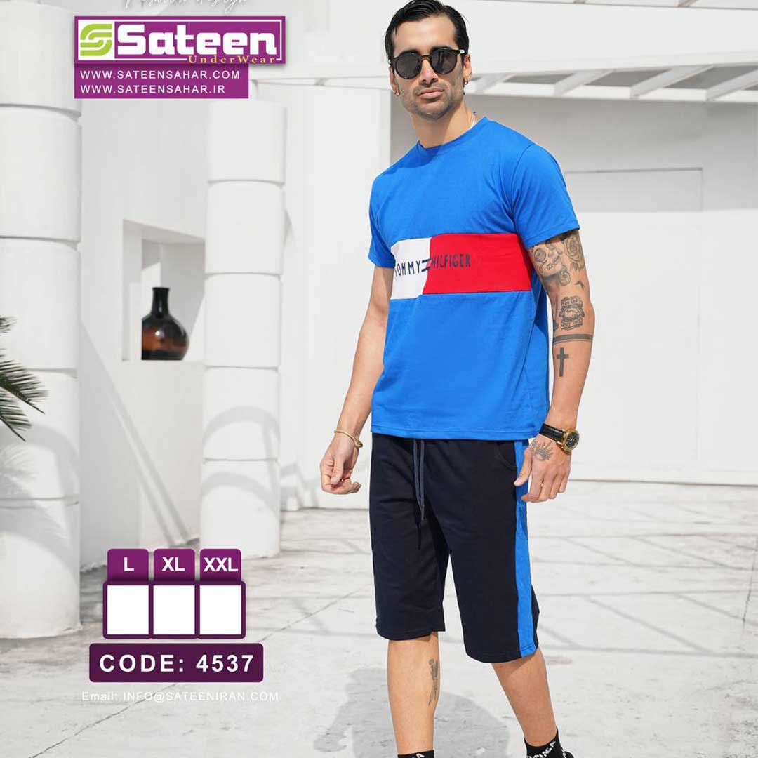 خرید ست تیشرت و شلوارک مردانه تامی هیلفیگر آبی مشکی